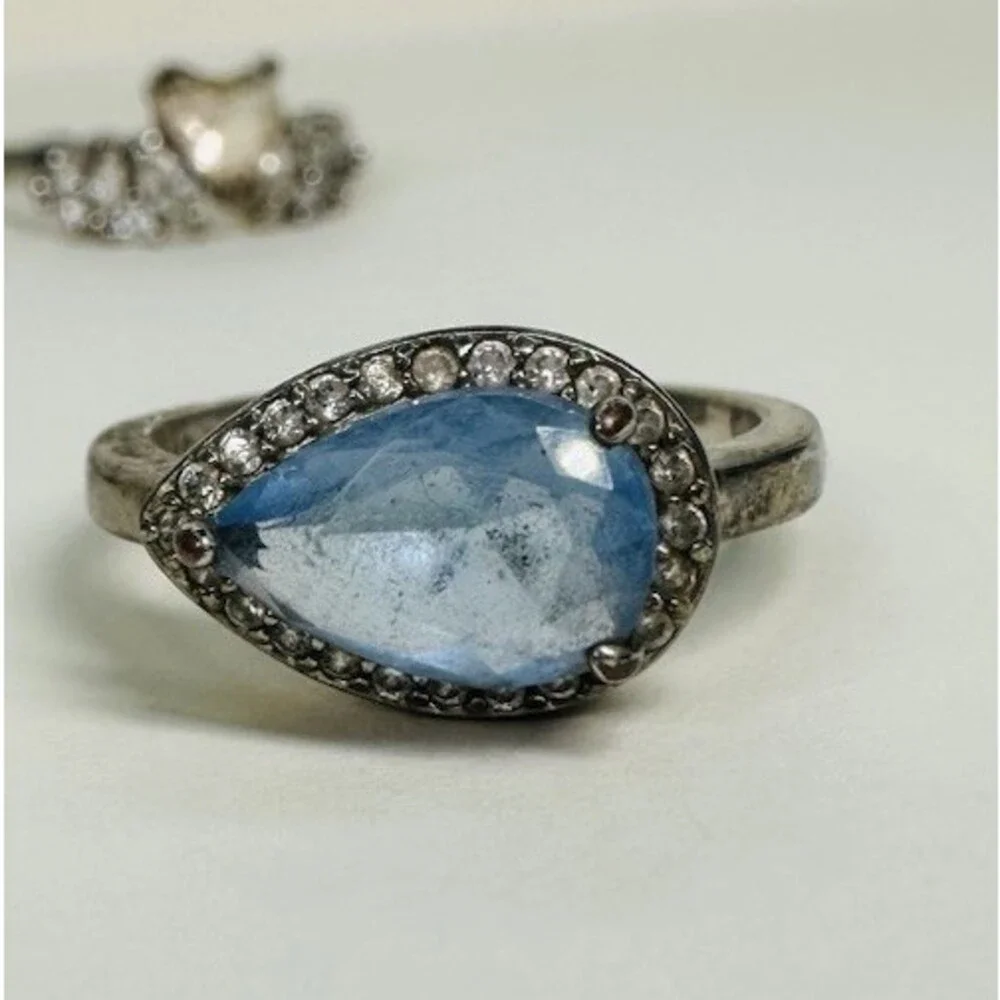 Bomb Party 3Pc Adjustable Ring Lot Size 4/5 Pink Blue Rhodium Heavy Wear